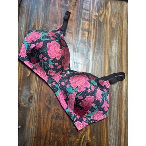 Torrid Dream Wire-Free Front Bra 46DDD Black Pink Floral Polka Dot 14603285